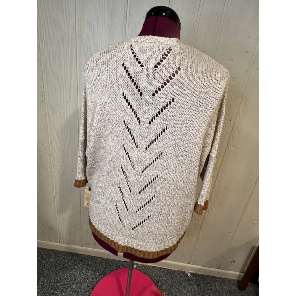 NWT Democracy Cardigan 3/4 Length Sleeves. Tan and Brown. Sz M